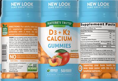 D3 + K2 Calcium Gummies Natural Peach Mango Flavor