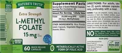 Photo of the Nature's Truth Extra Strength L-Methyl Folate 15 mg label