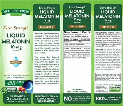 Photo of the Nature's Truth Extra Strength Liquid Melatonin 10 mg Natural Berry Flavor label