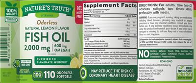 Photo of the Nature's Truth Fish Oil 2,000 mg Natural Lemon Flavor label