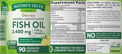 Photo of the Nature's Truth Fish Oil 2,400 mg Natural Lemon Flavor label