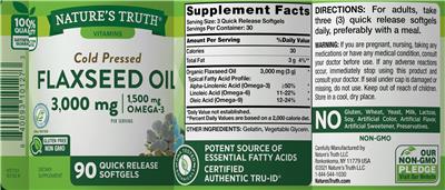 Photo of the Nature's Truth Flaxseed Oil 3,000 mg label