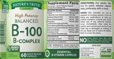 Photo of the Nature's Truth High Potency Balanced B-100 label