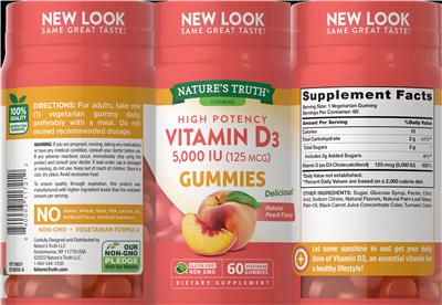 High Potency Vitamin D3 5,000 IU (125 mcg) Gummies Natural Peach Flavor