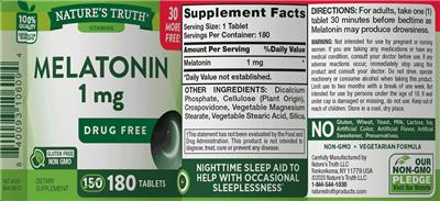 Photo of the Nature's Truth Melatonin 1 mg label