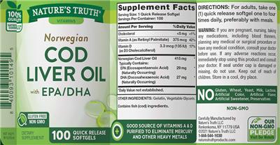 Photo of the Nature's Truth Norwegian Cod Liver Oil with EPA/DHA label