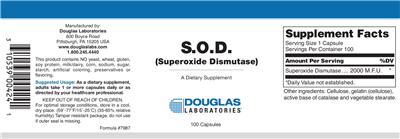 Photo of the Douglas Laboratories S.O.D. (Superoxide Dismutase) label