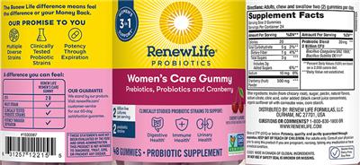 Label of Probiotics Women's Care Gummy Cherry Flavored