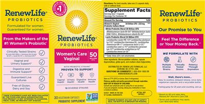 Label of Probiotics Women's Care Vaginal 50 Billion CFU