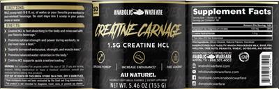 Photo of the Anabolic Warfare Creatine Carnage Au Naturel Naturally Light Vanilla Flavored label