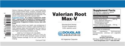 Photo of the Douglas Laboratories Valerian Root Max-V label