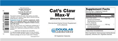 Photo of the Douglas Laboratories Cat's Claw Max-V (Uncaria Tomentosa) label