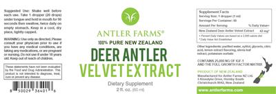 Photo of the Antler Farms Deer Antler Velvet Extract label