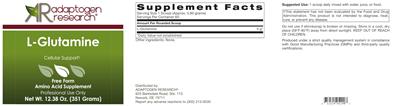 Photo of the Adaptogen Research L-Glutamine label
