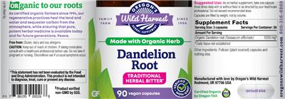 Photo of the Oregon's Wild Harvest Dandelion Root label