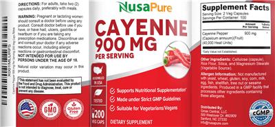 Photo of the NusaPure Cayenne 900 mg label