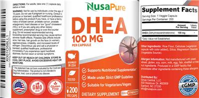 Photo of the NusaPure DHEA 100 mg label