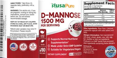 Photo of the NusaPure D-Mannose 1500 mg label