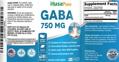 Photo of the NusaPure GABA 750 mg label