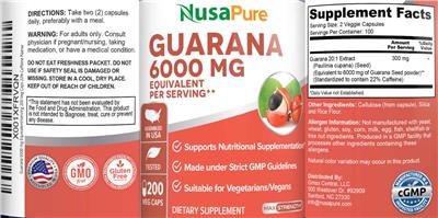 Photo of the NusaPure Guarana 6000 mg label