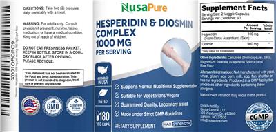 Photo of the NusaPure Hesperidin & Diosmin Complex 1000 mg label
