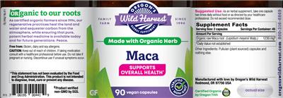 Photo of the Oregon's Wild Harvest Maca label