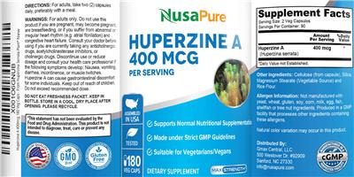 Photo of the NusaPure Huperzine A 400 mcg label