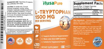 Photo of the NusaPure L-Tryptophan 1500 mg label