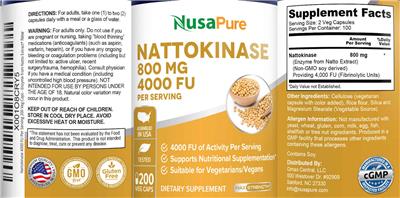Photo of the NusaPure Nattokinase 800 mg 4000 FU label