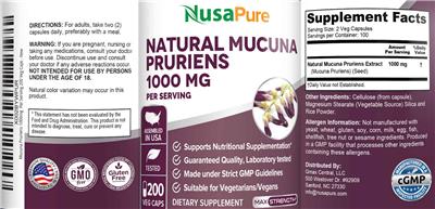 Photo of the NusaPure Natural Mucuna Pruriens 1000 mg label