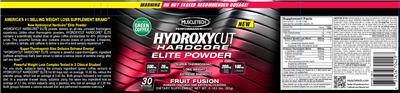 Photo of the MuscleTech Performance Series Hydroxycut Hardcore Elite Powder Fruit Fusion label