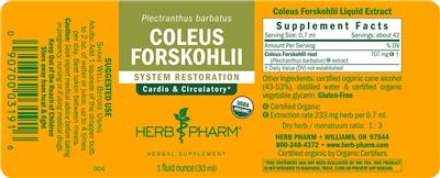 Photo of the Herb Pharm Coleus Forskohlii label