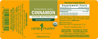 Photo of the Herb Pharm Cinnamon label