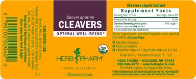 Photo of the Herb Pharm Cleavers label