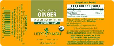 Photo of the Herb Pharm Ginger label