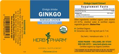 Photo of the Herb Pharm Ginkgo label