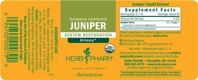 Photo of the Herb Pharm Juniper label