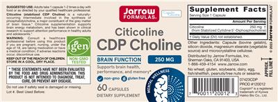Photo of the Jarrow Formulas Citicoline CDP Choline 250 mg label