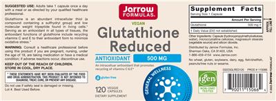 Photo of the Jarrow Formulas Glutathione Reduced 500 mg label