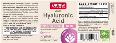 Photo of the Jarrow Formulas Hyaluronic Acid 120 mg label