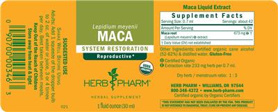 Photo of the Herb Pharm Maca label