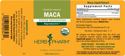 Photo of the Herb Pharm Maca label