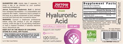 Photo of the Jarrow Formulas Hyaluronic Acid 120 mg label