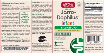 Label of Jarro-Dophilus Infant 1 Billion CFU
