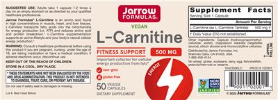 Photo of the Jarrow Formulas L-Carnitine 500 mg label