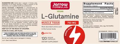 Photo of the Jarrow Formulas L-Glutamine 750 mg label