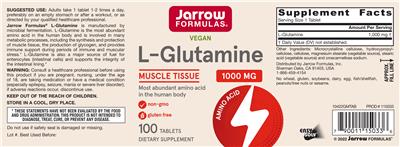 Photo of the Jarrow Formulas L-Glutamine 1000 mg label