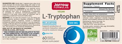 Photo of the Jarrow Formulas L-Tryptophan 500 mg label
