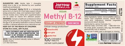 Photo of the Jarrow Formulas Methyl B-12 500 mcg Cherry label