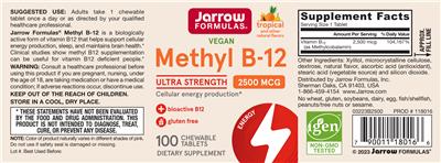 Methyl B-12 2500 mcg Tropical のラベル画像（NIH DSLD）